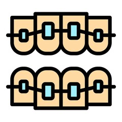 Poster - Metal dental braces icon. Outline metal dental braces vector icon color flat isolated
