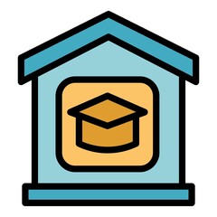 Poster - Home online learning icon. Outline home online learning vector icon color flat isolated