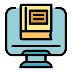 Poster - Monitor learning icon. Outline monitor learning vector icon color flat isolated