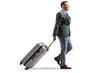 © Ljupco Smokovski - Full length profile shot of a man in suit and jeans walking and pulling a suitcase