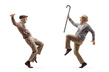 Full Length Profile Shot Of Two Elderly Men Dancing