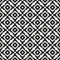 Poster - Pixelated black rhombuses. Vector primitive diamond textures. Seamless pixels squares.