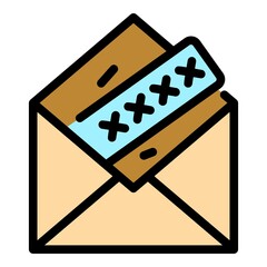 Poster - Open letter with password icon. Outline open letter with password vector icon color flat isolated