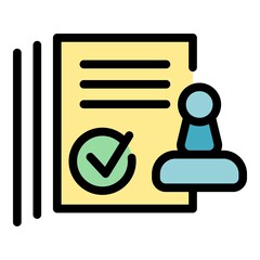 Poster - Approved stamp paper icon. Outline approved stamp paper vector icon color flat isolated