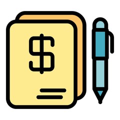 Poster - Dollar nootebook icon. Outline dollar nootebook vector icon color flat isolated