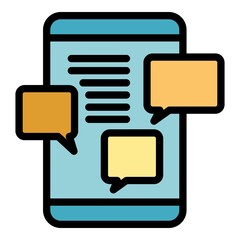 Poster - Discussion smartphone icon. Outline discussion smartphone vector icon color flat isolated
