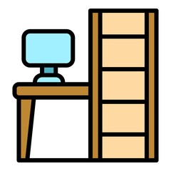 Sticker - Computer home table icon. Outline computer home table vector icon color flat isolated