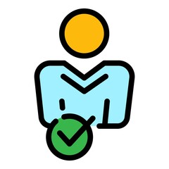 Poster - Approved credibility icon. Outline approved credibility vector icon color flat isolated