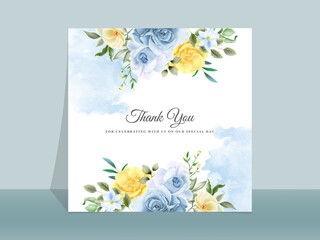 Wall Mural - Wedding invitation card with beautiful blue and yellow flowers