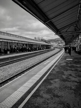 Early Morning Train Platform In Black And White 