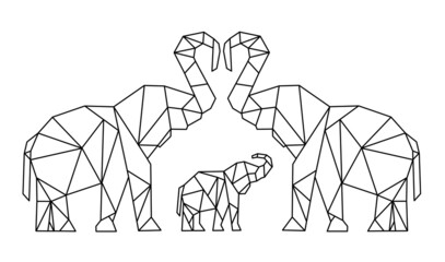 Poster - Elephants in geometric style. Drawn elephants clipart. Geometric illustration of elephants.