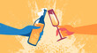 Brindisi, cin cin per festeggiare anno nuovo con bicchieri e bottiglia 