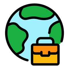 Sticker - Global online job icon. Outline global online job vector icon color flat isolated