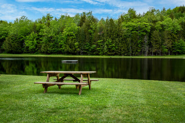 picnic table on the lake