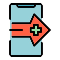 Sticker - Phone medicine icon. Outline phone medicine vector icon color flat isolated