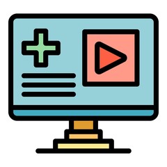 Poster - Doctor video player icon. Outline doctor video player vector icon color flat isolated
