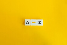 A To Z Banner And Concept. Block Letters On Yellow Background.
