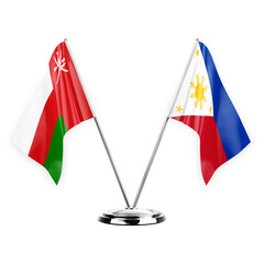 Wall Mural - Two table flags isolated on white background 3d illustration, oman and philippines