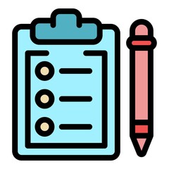 Poster - Clipboard and pen icon. Outline clipboard and pen vector icon color flat isolated