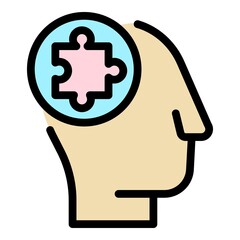 Poster - Puzzle mind icon. Outline puzzle mind vector icon color flat isolated