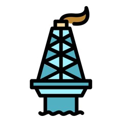 Poster - Gas sea drilling rig icon. Outline gas sea drilling rig vector icon color flat isolated