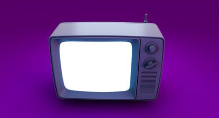 Wall Mural - Stylish grey retro TV isolated on purple background, 3d render