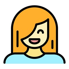 Poster - Woman smiling icon. Outline woman smiling vector icon color flat isolated