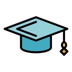 Sticker - Graduate hat icon. Outline graduate hat vector icon color flat isolated