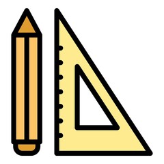 Poster - School pencil, ruler icon. Outline school pencil, ruler vector icon color flat isolated