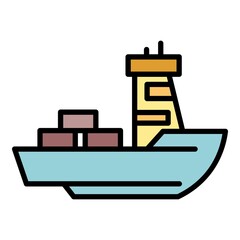 Poster - Boat with cargo icon. Outline boat with cargo vector icon color flat isolated