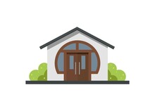 House With Arch Shaped Window Frame. Simple Flat Illustration.