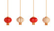 Set collection of various Chinese lantern isolate on white background, 3D illustration.