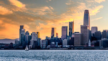 Late Afternoon Golden Hour Cityscape Of San Francisco From Treasure Island