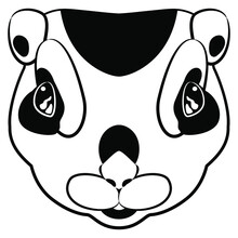 Funny Face Of A Flying Squirrel. Rodent Mask. Animal Portrait. Cartoon Style. Black And White Silhouette.