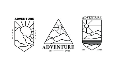 Wall Mural - the badge set for adventure or outdoor logo. a logotype collection with landscape illustration. a template for labels, business logo, clothing design, etc.