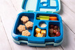 Kid school lunch bento box set, healthy food options for toddler and young kids. Finger food lunch ideas for kids. 