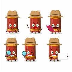 Wall Mural - Detective red ruler cute cartoon character holding magnifying glass