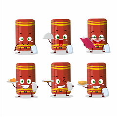 Sticker - happy red ruler waiter cartoon character holding a plate