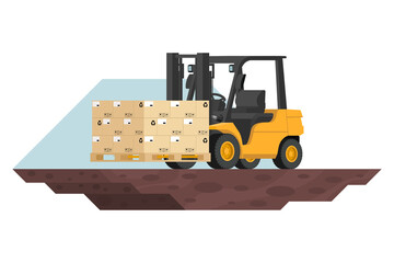 Wall Mural - forklift loading a pallet with export boxes, 3d heavy machinery