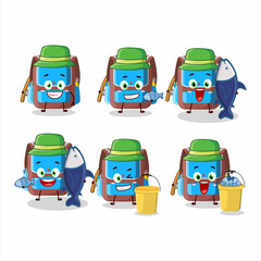 Sticker - A fisherman backpack children cartoon picture catch a big fish