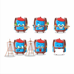 Poster - Artistic Artist of backpack children cartoon character painting with a brush