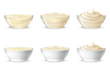 Vector Illustrations Of Mayonnaise, Sour Cream, Sauce, Sweet Cream, Yogurt, Cosmetic Cream