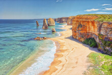 A Sunny Day At The 12 Apostles, Shipwreck Coast, Great Ocean Road, Victoria, Australia
