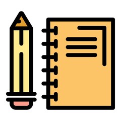 Poster - Notebook and pencil icon. Outline notebook and pencil vector icon color flat isolated