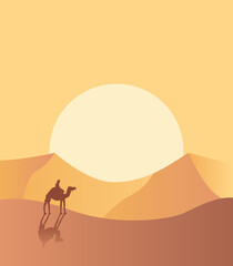 Bedouin on a Camel Desert Landscae Sunset Illustration