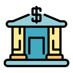 Poster - bank building icon. outline bank building vector icon color flat isolated