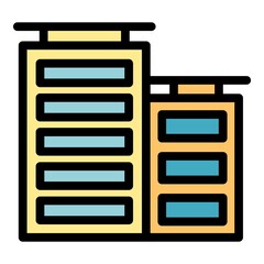 Poster - town buildings icon. outline town buildings vector icon color flat isolated