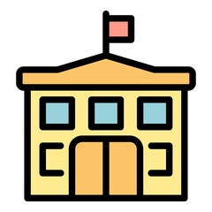 Poster - School building icon. Outline school building vector icon color flat isolated