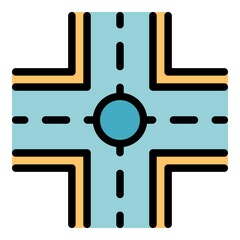 Poster - City crossroad icon. Outline city crossroad vector icon color flat isolated