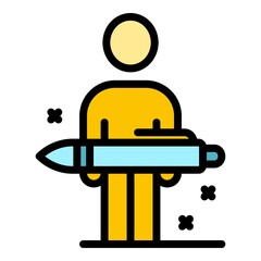 Poster - Agent pen working icon. Outline agent pen working vector icon color flat isolated